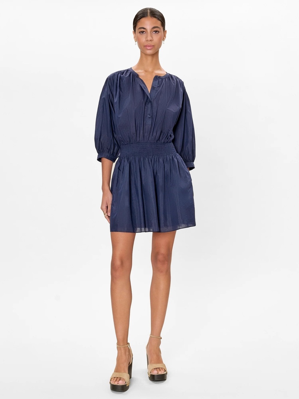Rebecca Taylor Navy Smocked Waist Mini Dress